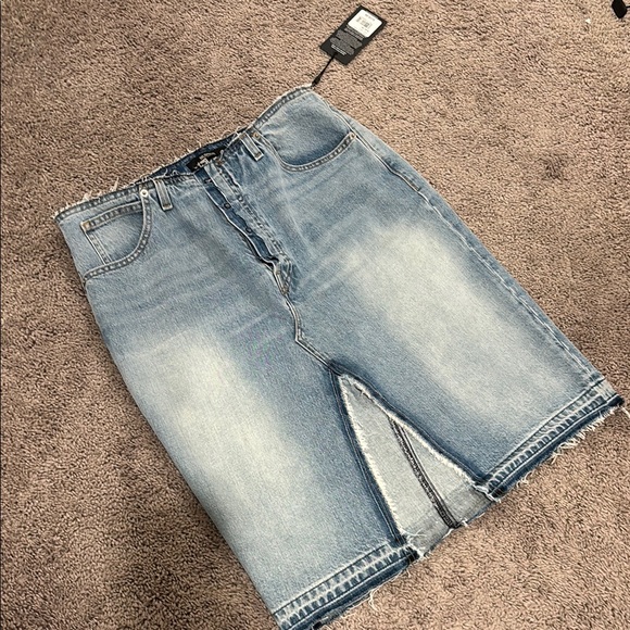 Hudson Jeans Blue Knee-Length Pencil Skirt with Slit